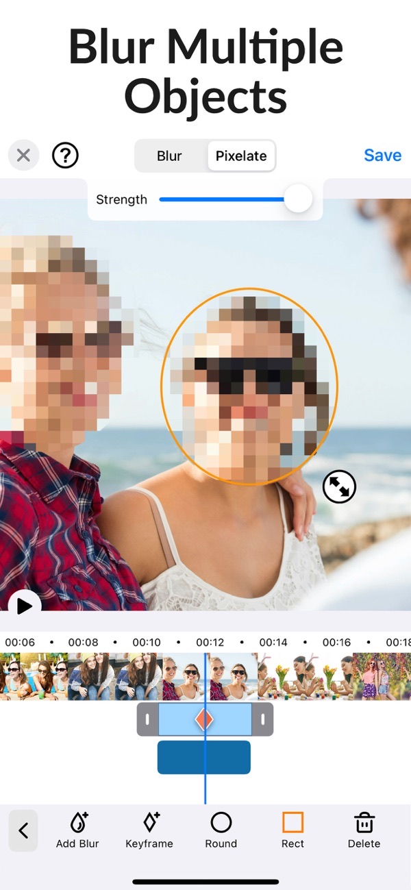 Blur-Video screenshot: pixelating multiple faces at once