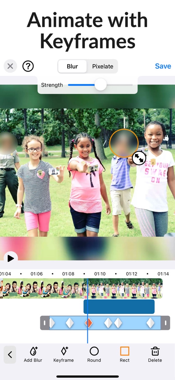 Blur-Video screenshot: animating a blur region using keyframes