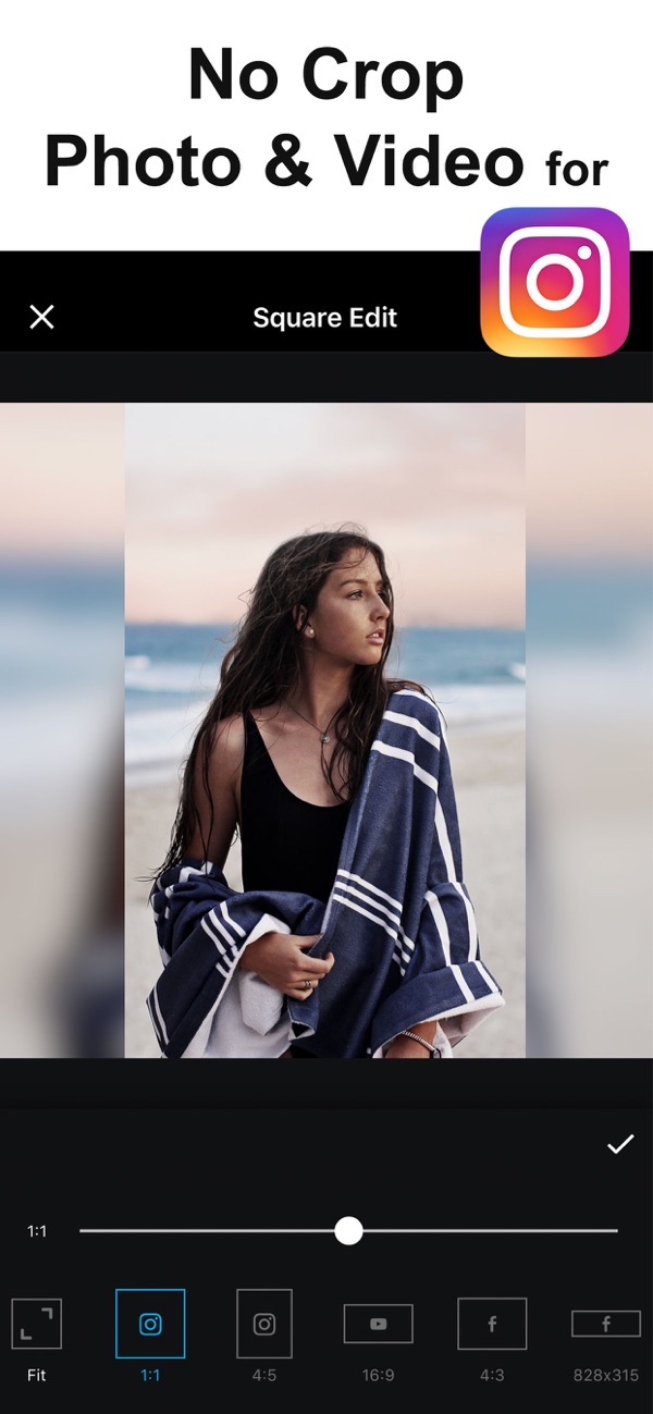 No Crop Photo Video Resize screenshot: posting a full photo to instagram uncropped