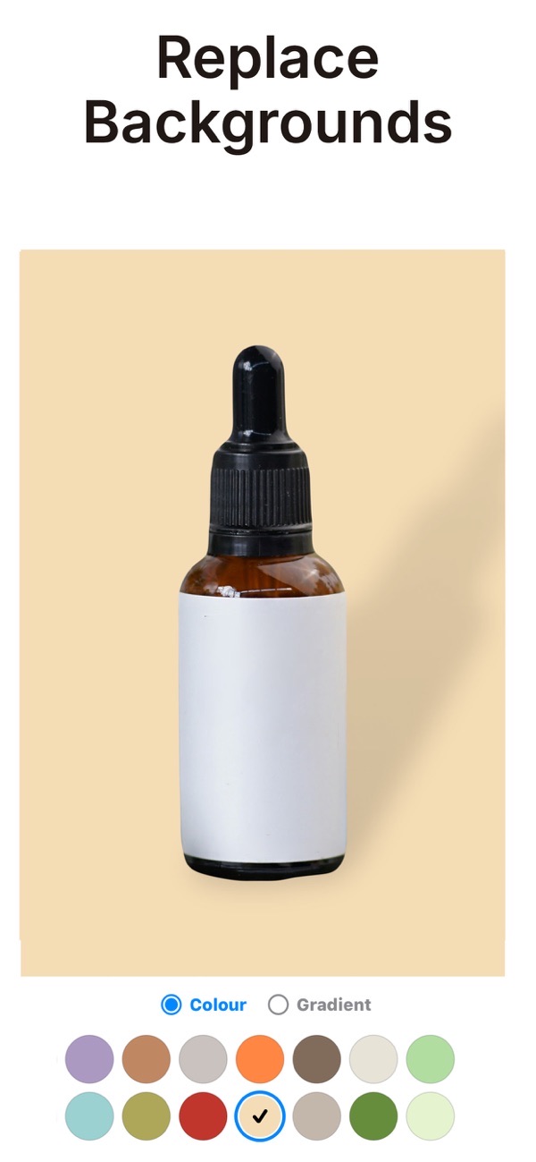 Overlay screenshot: replacing a product photo's background with a solid color