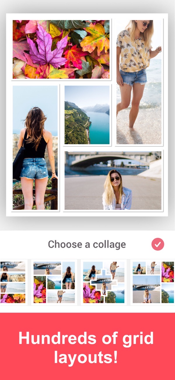 Photo Collage Layout Maker screenshot: grid collage of travel photos with layout options