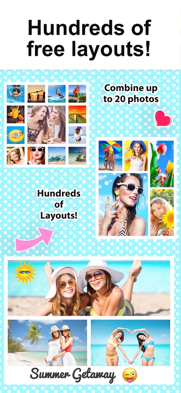 Photo Montage Maker screenshot: beach photo collage with many layouts