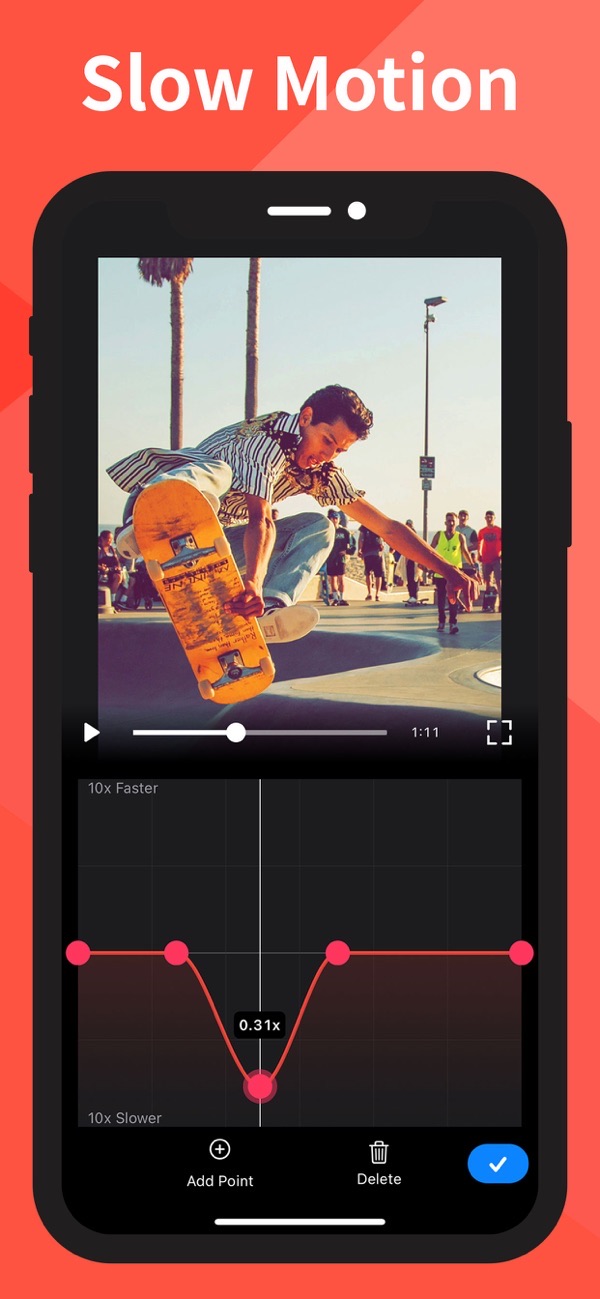 Slow-Fast Motion Video Editor screenshot: slowing down a section of video