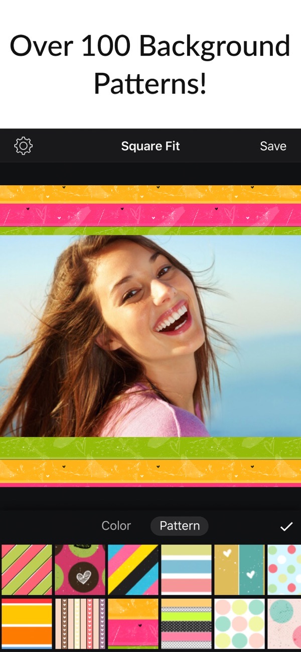 Square Fit screenshot: photo framed with colorful pattern borders